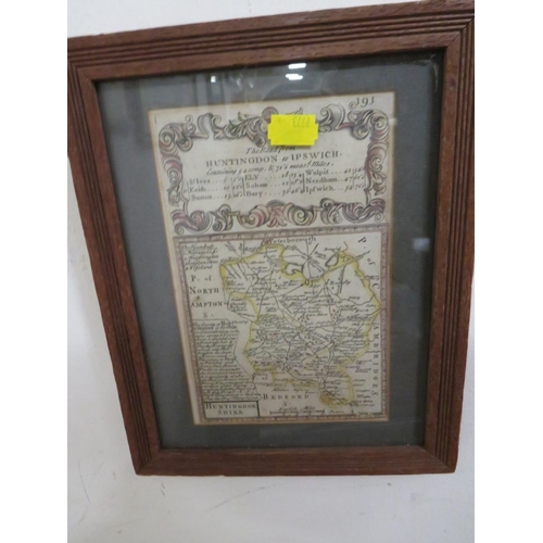 40 - FOUR FRAMED ANTIQUE MAPS TO INC YORKSHIRE, CAMBRIDGESHIRE, WARWICKSHIRE & HUNTINGDONSHIRE