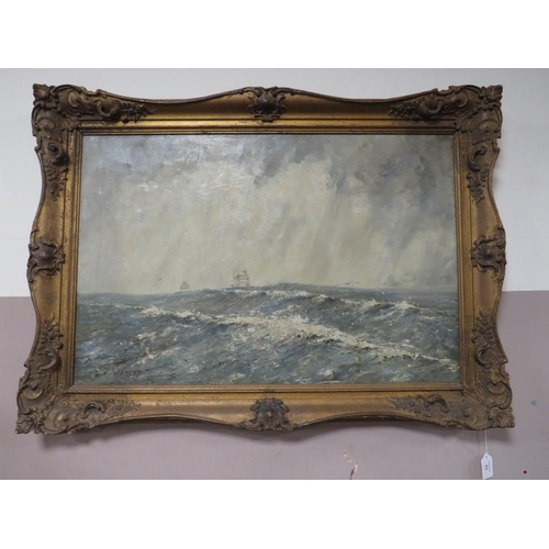 43 - CAPT. JOHN WATERS (XX). Stormy seascape with sailing vessels in a heavy swell 'Off Coquirubo 06, a G... 