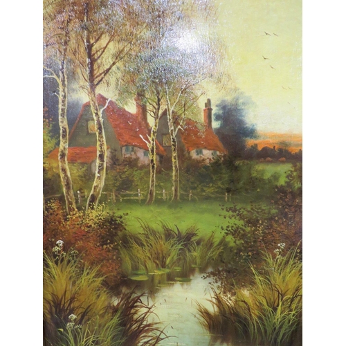 45 - H A ADAMS - A PAIR OF ANTIQUE OIL ON CANVAS DEPICTING RIVER SCENES, 82 X 36.5 CM (2)