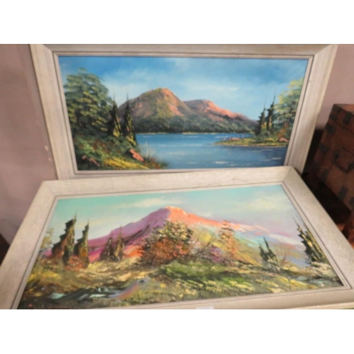 48 - A PAIR OF CONTINENTAL ALPINE OIL ON CANVAS & A PAIR OF PRINTS PLUS ONE OTHER (5)