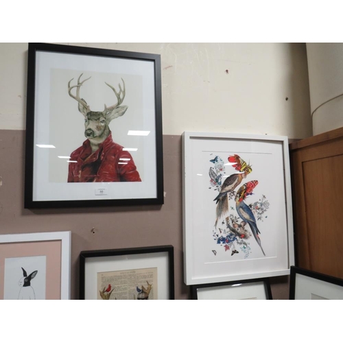 50 - ELEVEN ASSORTED MODERN PRINTS INCLUDING STAGS (TOP WALL)