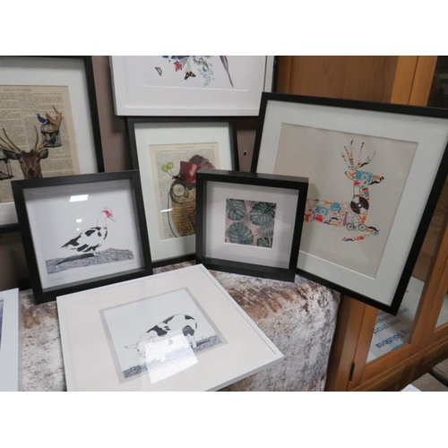 50 - ELEVEN ASSORTED MODERN PRINTS INCLUDING STAGS (TOP WALL)