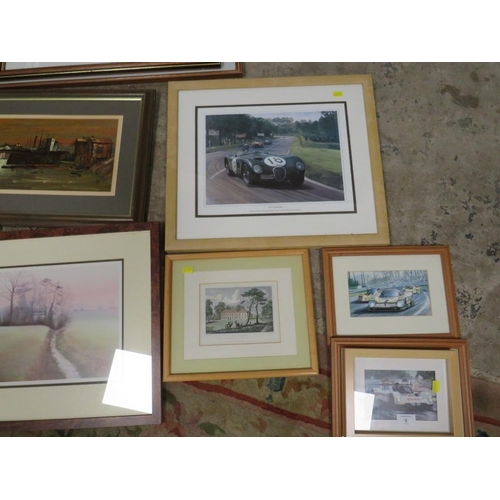 9 - A QUANTITY OF ASSORTED PICTURES TO INCLUDE MOTOR RACING EXAMPLES