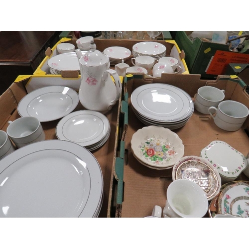 92 - THREE TRAYS OF ASSORTED CERAMICS TO INCLUDE VINERS, DUCHESS ETC