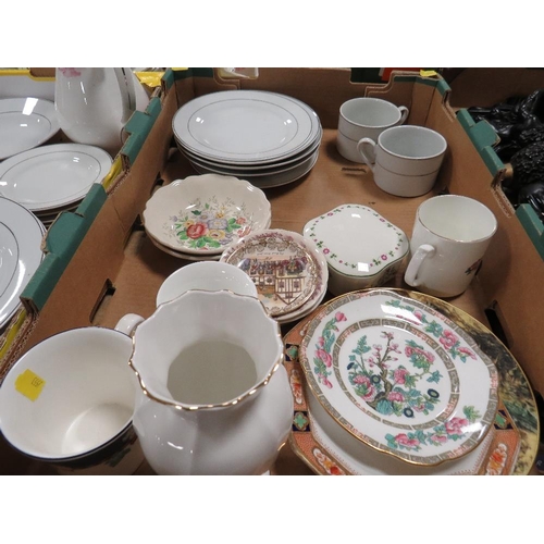 92 - THREE TRAYS OF ASSORTED CERAMICS TO INCLUDE VINERS, DUCHESS ETC