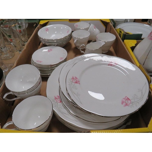 92 - THREE TRAYS OF ASSORTED CERAMICS TO INCLUDE VINERS, DUCHESS ETC