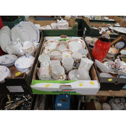 94 - THREE TRAYS OF ASSORTED CERAMICS TO INCLUDE WEDGWOOD JASPERWARE , FRANZ ORIENTAL EXAMPLES ETC