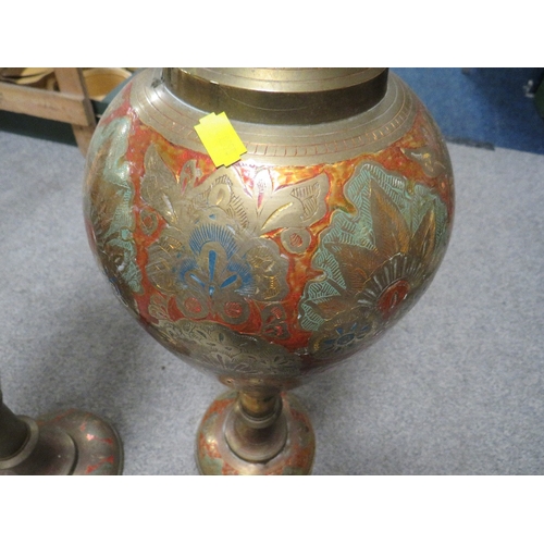 204 - TWO LARGE DECORATIVE BRASS VASES HEIGHT 81CM