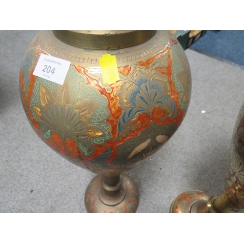 204 - TWO LARGE DECORATIVE BRASS VASES HEIGHT 81CM