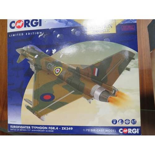 210 - FOUR BOXED CORGI  AVIATION MODEL PLANE TO INCLUDE EURO FIGHTER TYPHOON GGR.4-ZK349