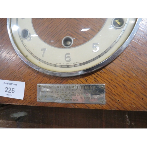 226 - A VINTAGE   EDWARDIAN MANTLE CLOCK WITH DEDICATION PLAQUE