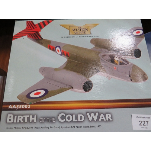 227 - THREE BOXED CORGI THE AVIATION ARCHIVE MODEL AIRCRAFT TOGETHER WITH A RAF MODEL AIRCRAFT (4)