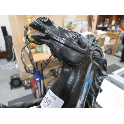 250 - A PAIR OF SPELTER MARLEY HORSES PAINTED BLACK