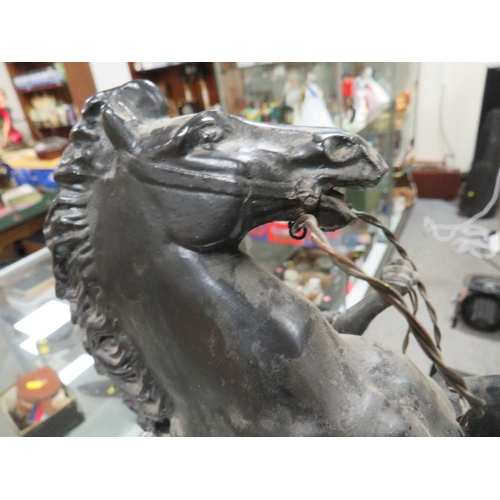 250 - A PAIR OF SPELTER MARLEY HORSES PAINTED BLACK