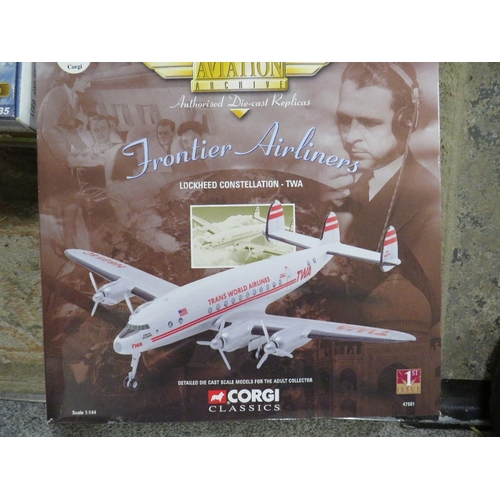 258 - FIVE BOXED MODEL AIRCRAFT TO INCLUDE CORGI EXAMPLES, LIMITED EDITION HOBBYMASTER