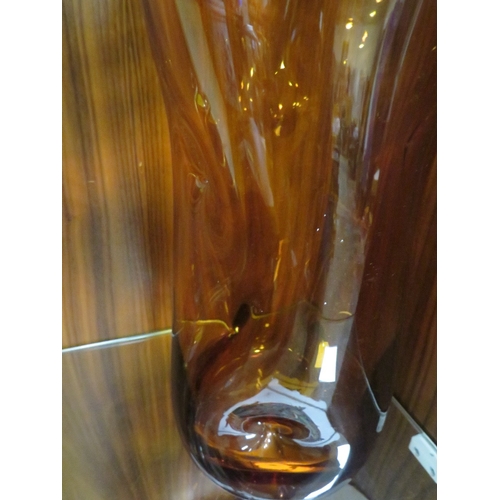 280 - A LARGE RETRO AMBER GLASS DIMPLE EFFECT STYLE VASE HEIGHT APPROX 41CM