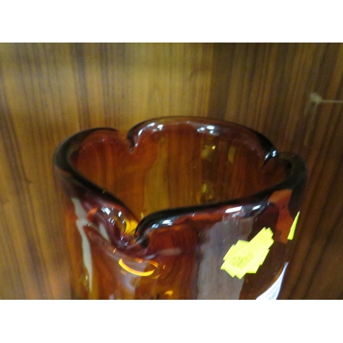 280 - A LARGE RETRO AMBER GLASS DIMPLE EFFECT STYLE VASE HEIGHT APPROX 41CM