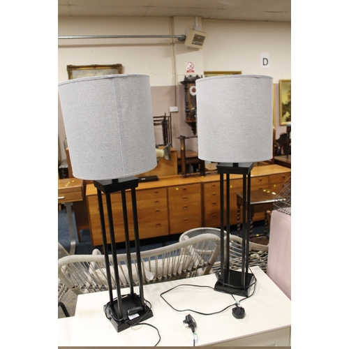 842 - TWO MODERN BLACK TABLE LAMPS AND SHADES