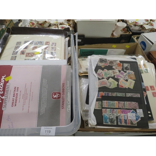 119 - TWO TRAYS OF ASSORTED STAMPS ETC