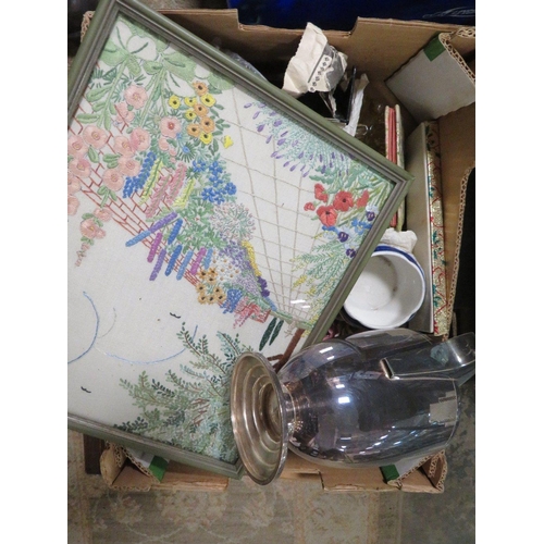 120 - A QUANTITY OF SUNDRIES TO INCLUDE CERAMICS AND A DRAW CONTAINING SILVER PLATED FLAT WARE