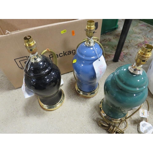 123 - SET OF 3 COLOURED GLASS LAMPS