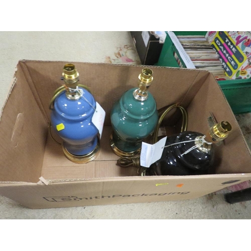 123 - SET OF 3 COLOURED GLASS LAMPS