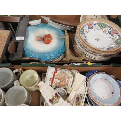 140 - TWO TRAYS OF ASSORTED CERAMICS ETC TO INCLUDE COMMEMORATIVE WARE ETC