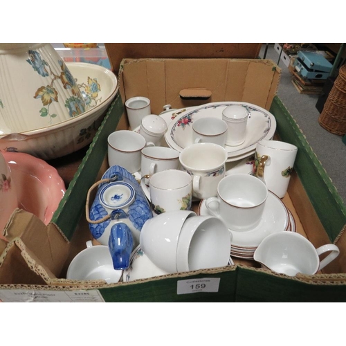 159 - FOUR TRAYS OF ASSORTED CERAMICS TO INCLUDE JUG AND BOWL SETS