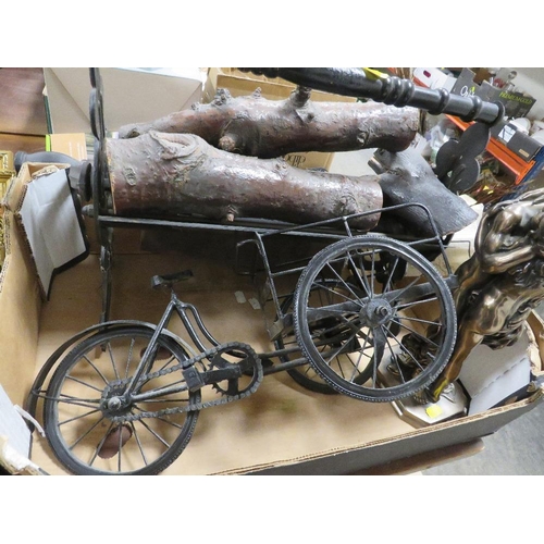 170 - A COLLECTION OF SUNDRIES TO INCLUDE A LOG ROLLER, SCRATCH BUILT TRICYCLE ETC