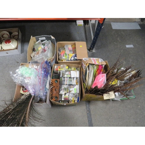 176 - FOUR TRAYS OF FISHING, FLY TYING EQUIPMENT, ACCESSORIES ETC