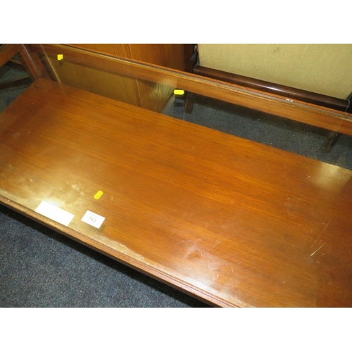 763 - A RETRO TEAK AND GLASS COFFEE TABLE