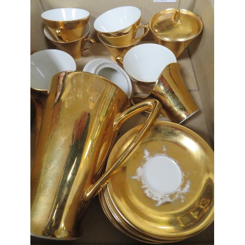 77 - TWO SMALL TRAYS OF CUT GLASS TOGETHER WITH A SMALL TRAY OF GILDED COFFEE WARE