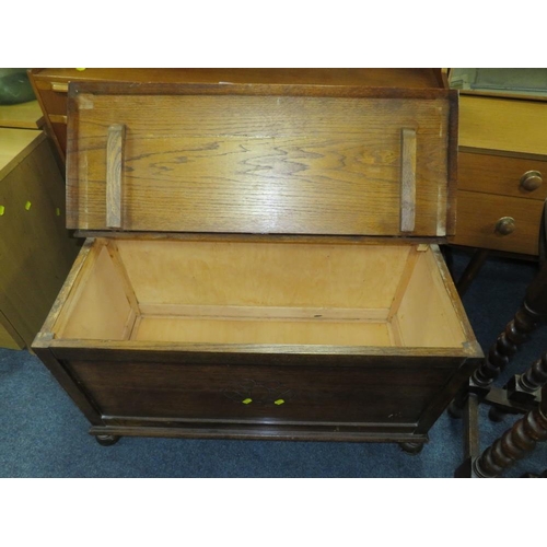 786 - AN OAK BARLEYTWIST DROPLEAF TABLE & A BLANKET BOX (3)