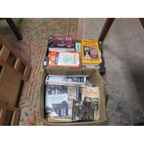 79 - TWO TRAYS OF HISTORICAL BOOKS , NEWSPAPERS ETC