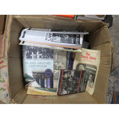 79 - TWO TRAYS OF HISTORICAL BOOKS , NEWSPAPERS ETC