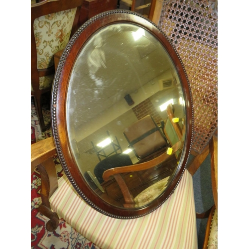 791 - A VINTAGE BERGERE ARMCHAIR, BEDROOM CHAIR & OVAL MIRROR (3)