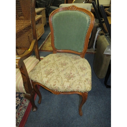 791 - A VINTAGE BERGERE ARMCHAIR, BEDROOM CHAIR & OVAL MIRROR (3)