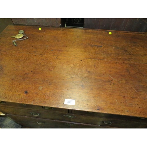 827 - A 19TH CENTURY & LATER OAK AND WALNUT FIVE DRAWER CHEST WITH CROSSBANDED DETAIL - H 91 cm, W 100 cm