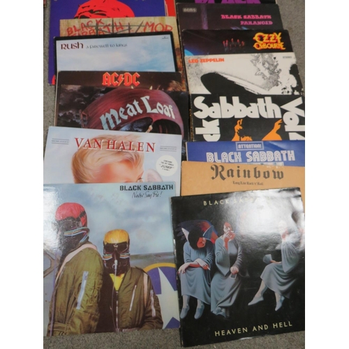 98 - A COLLECTION OF 50+ LP RECORDS TO INCLUDE DEEP PURPLE, RAINBOW, LED ZEPPELIN, RUSH, OZZY OSBOURNE, B... 