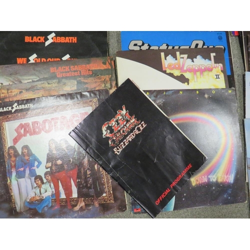 98 - A COLLECTION OF 50+ LP RECORDS TO INCLUDE DEEP PURPLE, RAINBOW, LED ZEPPELIN, RUSH, OZZY OSBOURNE, B... 