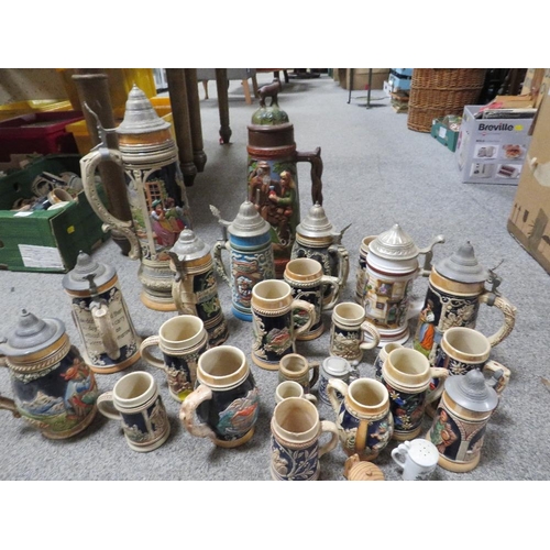 182 - A LARGE TRAY OF COLLECTABLE BEER STEINS