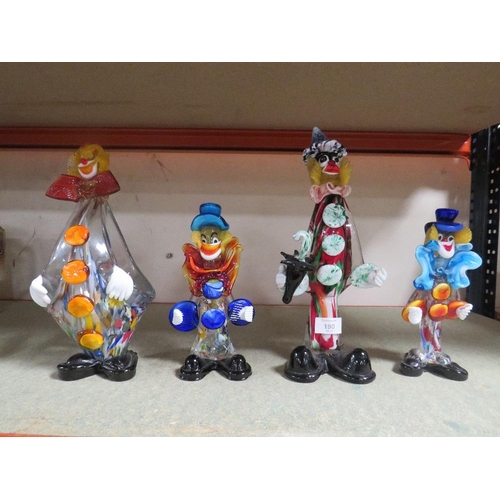 190 - FOUR MURANO GLASS CLOWNS