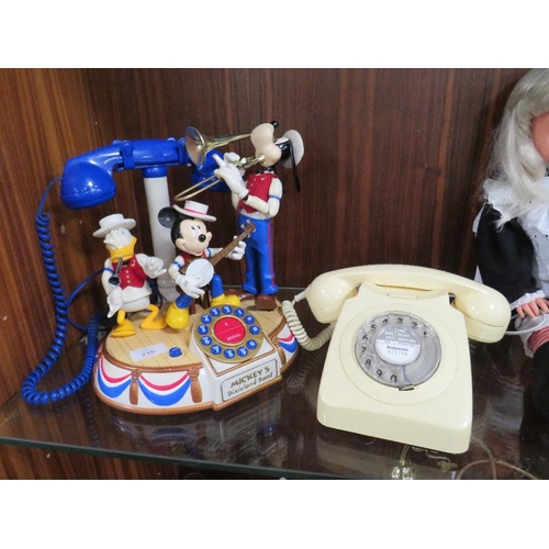 216 - A VINTAGE DISNEY MICKEY'S DIXIE LAND BAND AUTOMATON MUSICAL TELEPHONE TOGETHER WITH A VINTAGE BELL R... 