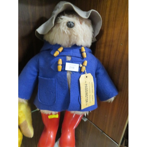 218 - A VINTAGE PADDINGTON BEAR WITH TAG AND DUNLOP BOOTS APPROX HEIGHT 50CM