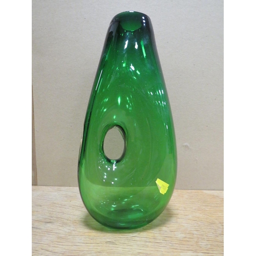 259 - FULVIO BIANCONI MURANO ART GLASS FORATO GREEN VASE, CIRCA 1952