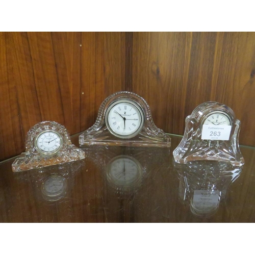 263 - THREE WATERFORD CRYSTAL CLOCKS