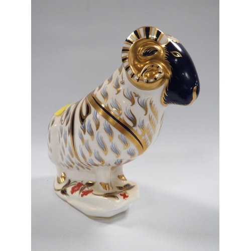 274 - A ROYAL CROWN DERBY PAPER WEIGHT IN THE FORM OF A RAM