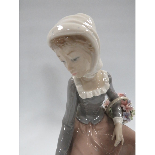 279 - A LLADRO FIGURINE OF GIRL PICKING FLOWERS A/F TOGETHER WITH A LLADRO FIGURE OF A GIRL HOLDING A LAMB... 