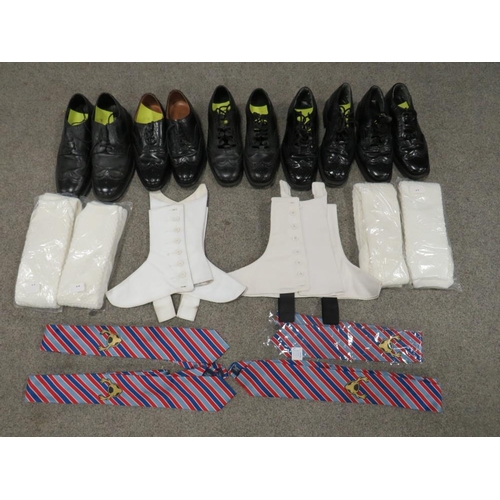 96 - FIVE PAIRS OF HIGHLAND / GILLY BROGUES, together with two pairs of spats, four pairs of white knee h... 