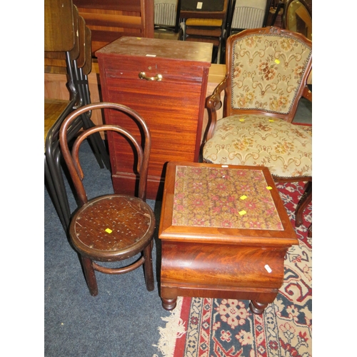 768 - A TAMBOUR FILING CABINET, BENTWOOD CHAIR & ANTIQUE COMMODE (3)